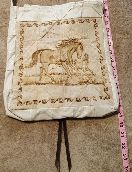 Handmade Leather Tote w/Horses From Mexico - Picture 5 of 8